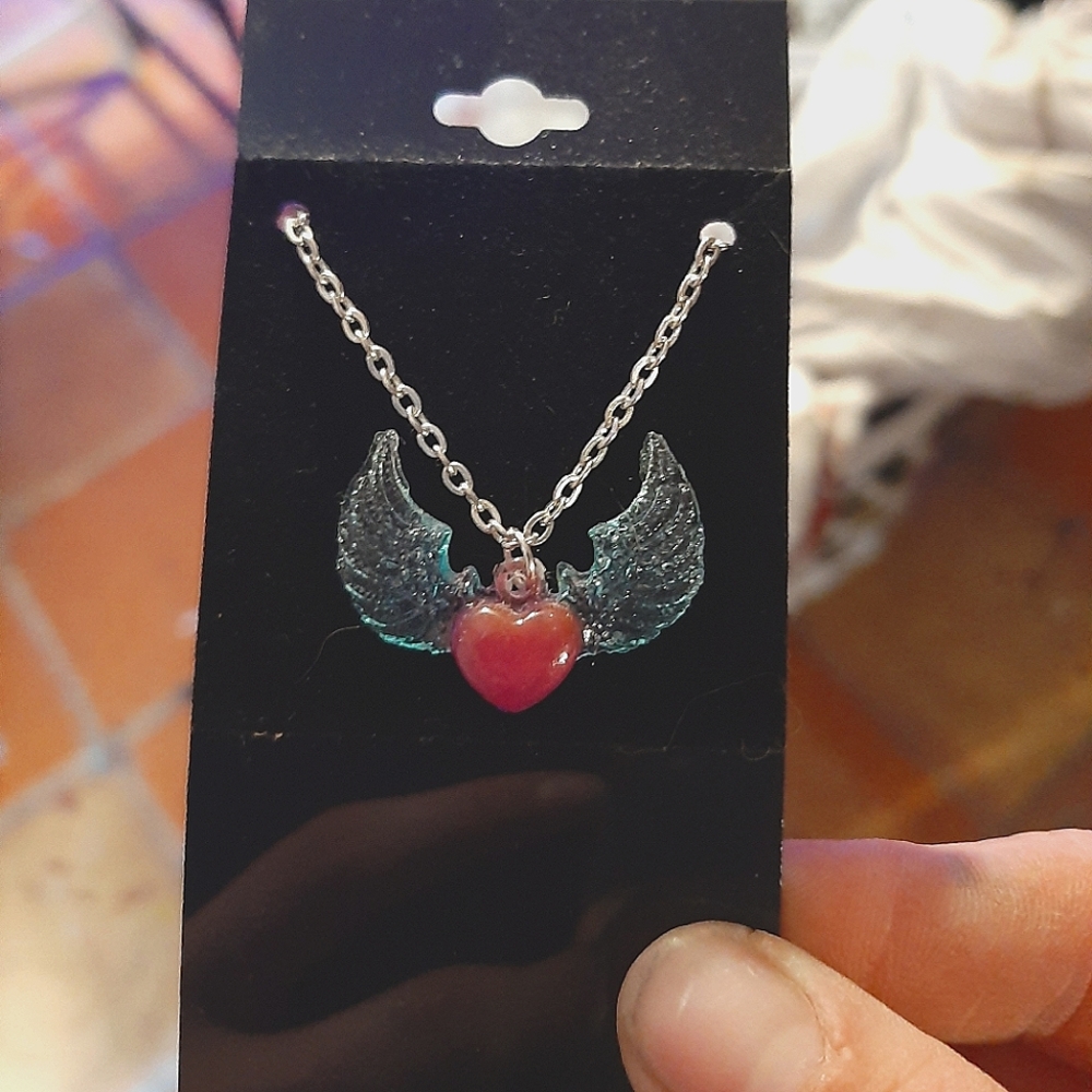 Handmade Heart with Wings Necklace